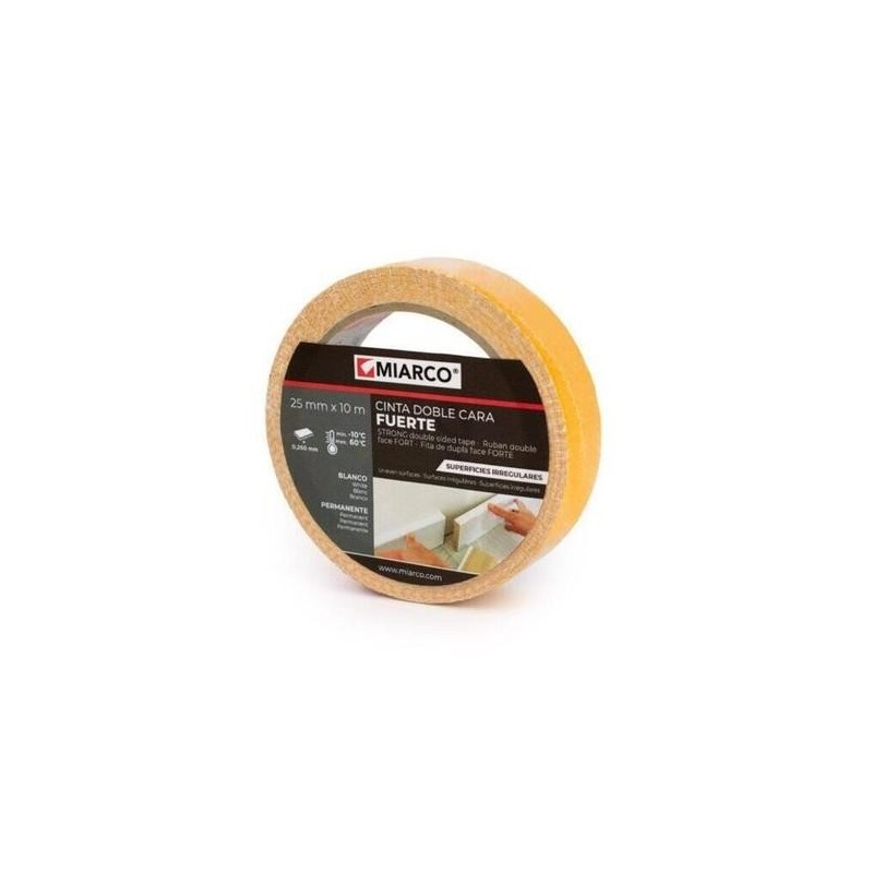 CINTA DOBLE CARA FUERTE SUPERF. IRREGULARES 25MM - 10 MTS