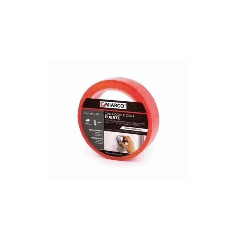 CINTA DOBLE CARA FUERTE SUPERF. LISAS 25MM - 10 MTS