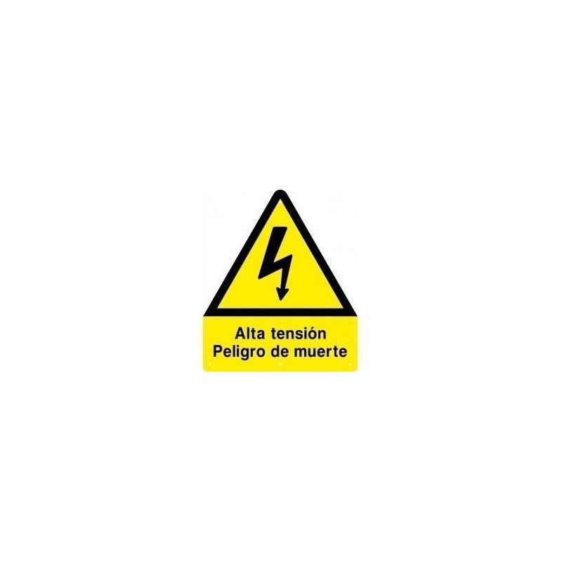 TRIANGULO ALUMINIO 148MM ''ALTA TENSIÓN. PELIGRO DE MUERTE''