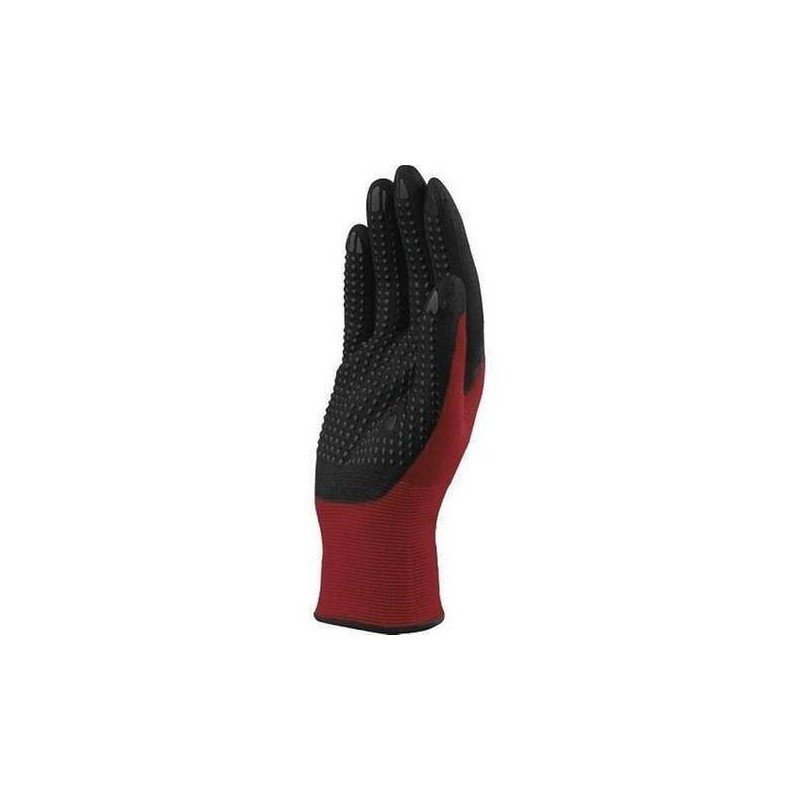 GUANTE DE PUNTO POLIÉSTER/SPANDEX - PALMA + PUNTITOS DE NITRILO EN388 4,1,2,1,X TALLA 11 NEGRO / ROJO