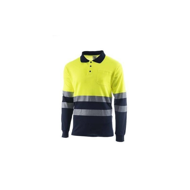 POLO M/LARGA 1BOLS.COMB. A.V. BANDA SEGMENTADA GALAXY MARINO/AMARILLO