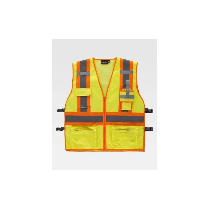 CHALECO TEJIDO OXFORD AJUSTE LATERAL TALLA ÚNICA AMARILLO / NARANJA FLUOR