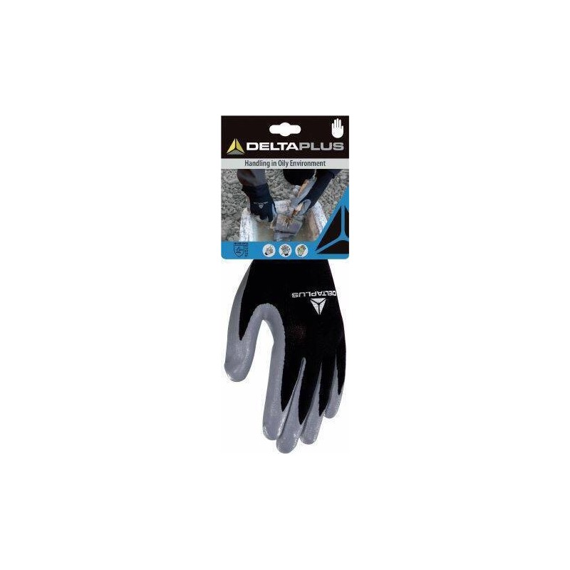 GUANTE NITRILO POLIESTER NEGRO GRIS BLISTER EN388 3,1,2,1,X