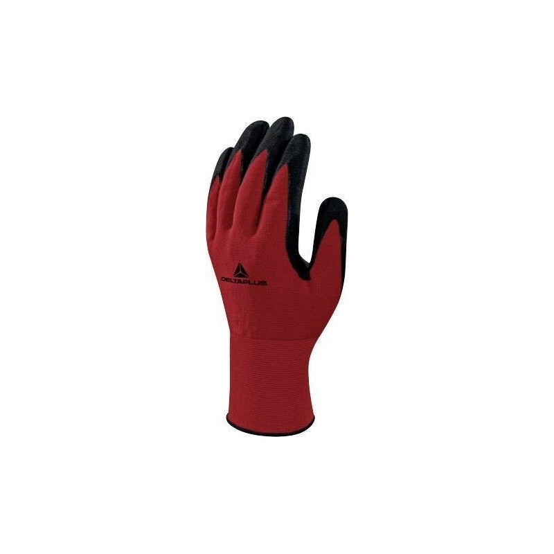 GUANTE DE PUNTO POLIÉSTER/SPANDEX - PALMA + PUNTITOS DE NITRILO EN388 4,1,2,1,X TALLA 11 NEGRO / ROJO