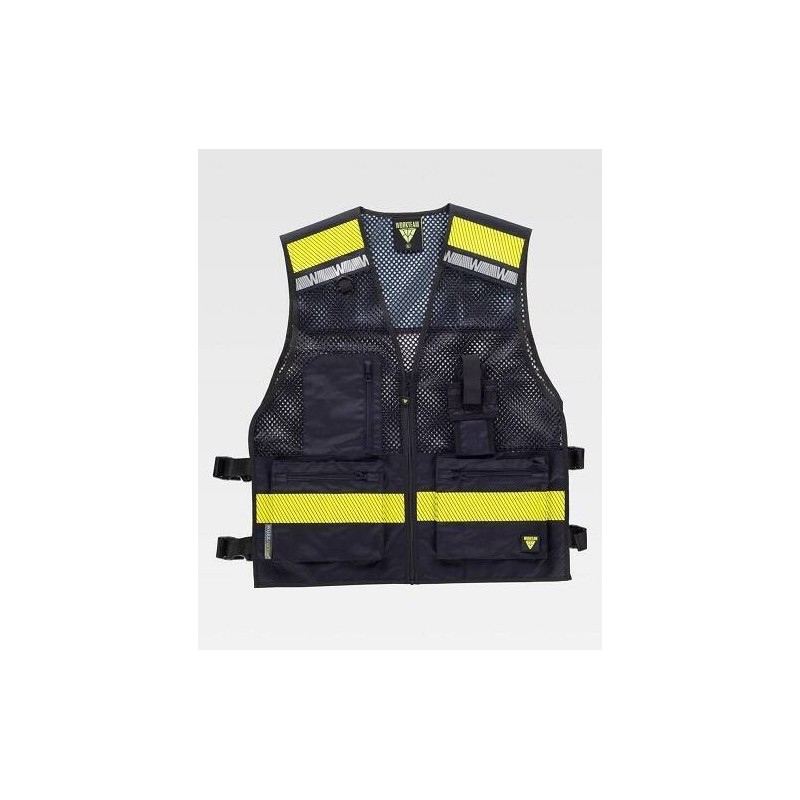 CHALECO C/REJILLA Y AJUSTE LATERAL TALLA ÚNICA MARINO / AMARILLO FLUOR