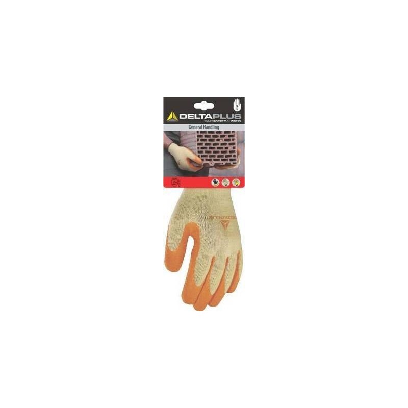 GUANTE LATEX BASE 50% ALGODON 50% POLIESTER NARANJA BLISTER EN388 2,1,4,2,Xo