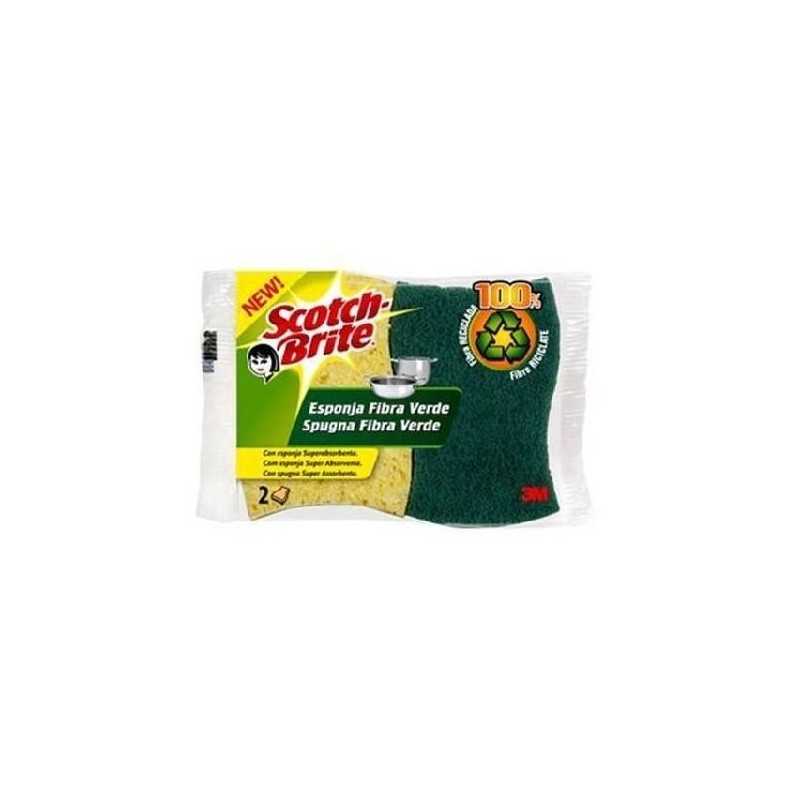ESTROPAJO SCOTCH-BRITE® FIBRA VERDE CON ESPONJA CELULÓSICA DUPLO