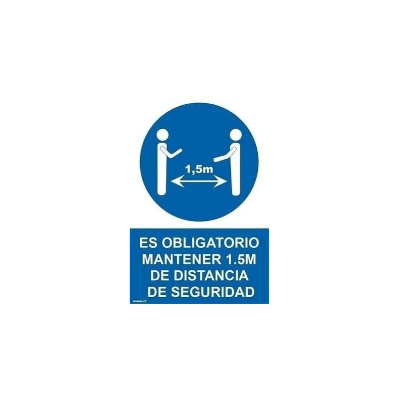 SEÑAL ADHESIVA 20 X 30 ''OBLIGATORIO DISTANCIA DE 1,5 METROS''
