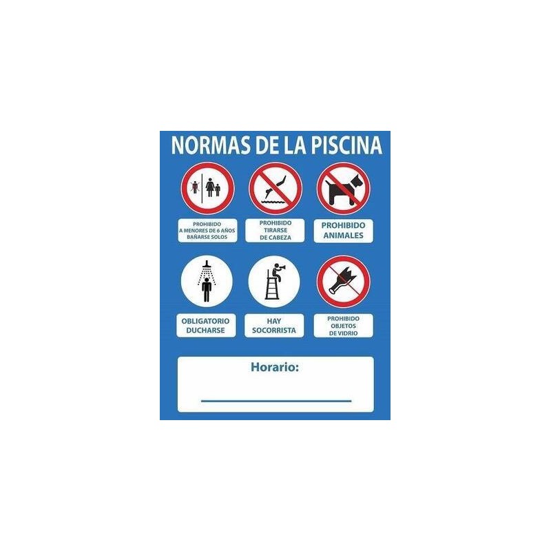 SEÑAL PVC 80 X 120 ''NORMAS DE PISCINA CON SOCORRISTA''