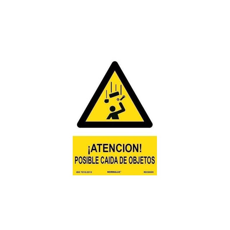 SEÑAL PVC 21 X 30 ''PELIGRO POSIBLE CAIDA DE OBJETOS''