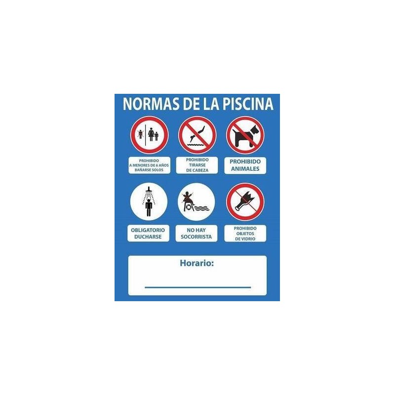 SEÑAL PVC 80 X 120 ''NORMAS DE PISCINA SIN SOCORRISTA''