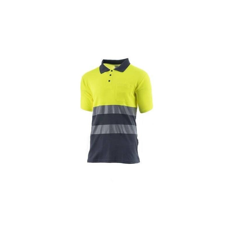 POLO M/C 1BOLS.COMB. A.V. BANDA SEGMENTADA JAZZ MARINO/AMARILLO