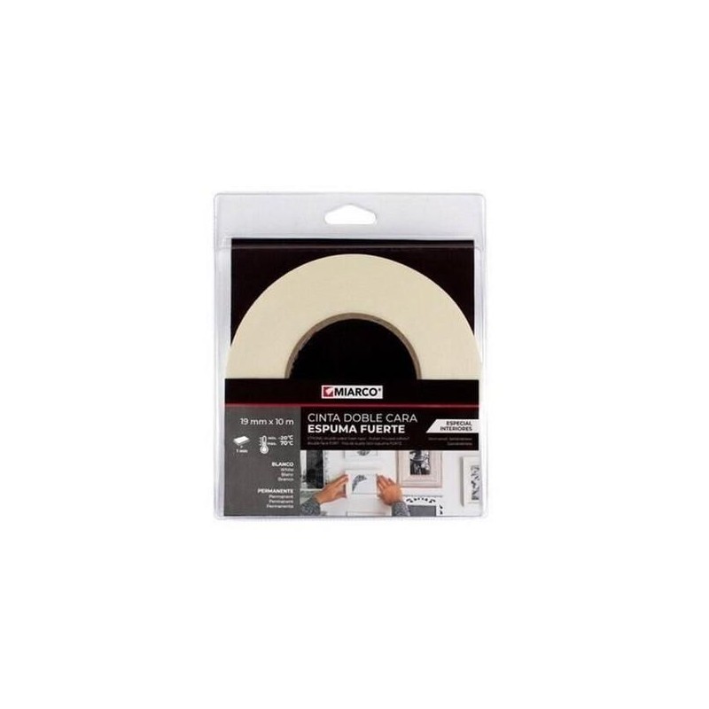 CINTA DOBLE CARA ESPUMA FUERTE INTERIORES 19MM - 10 MTS