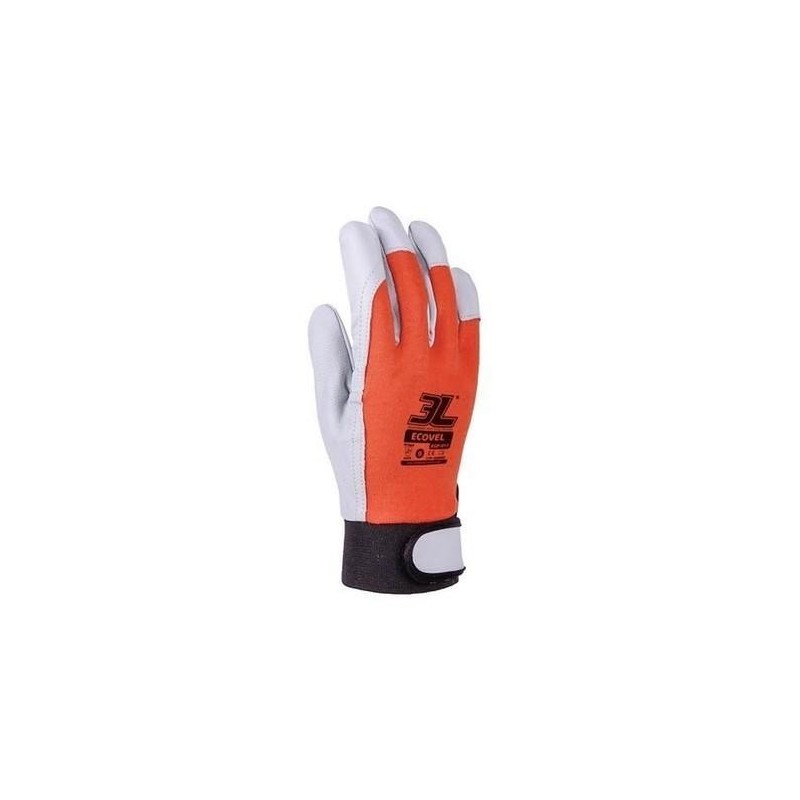 GUANTE PIEL FLOR CABRA ECOVEL DORSO ALGODÓN CON VELCRO TALLA 9