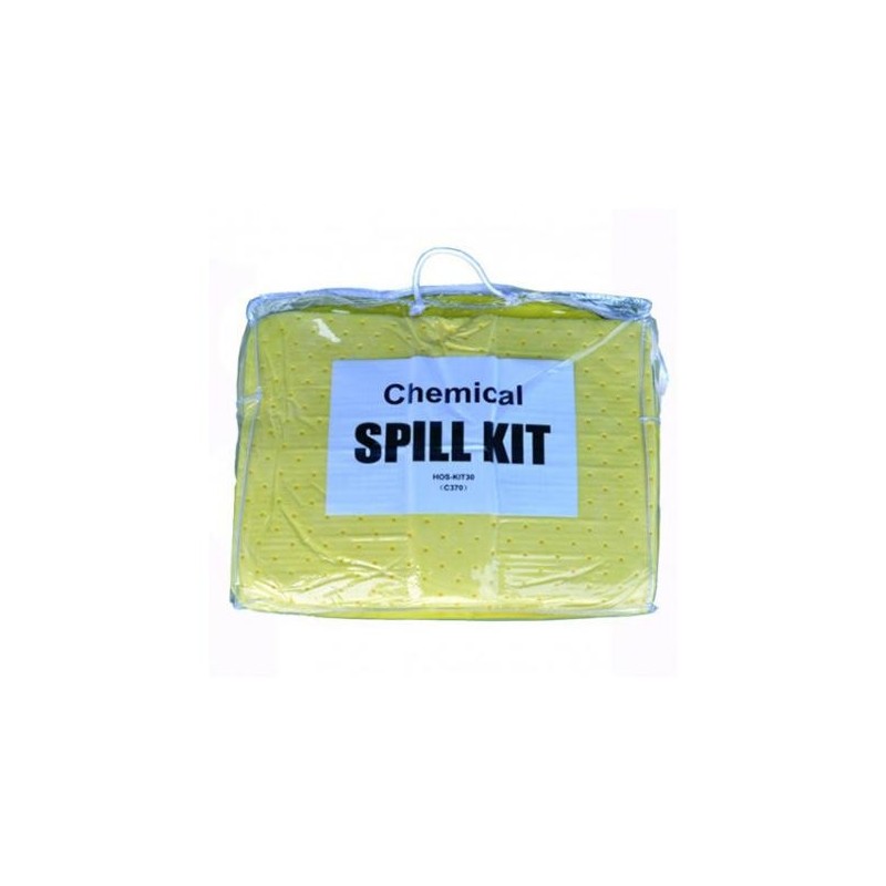 KIT DERRAMES QUÍMICOS ESPACIOS REDUCIDOS 30 LTS. 2 ALMOHADAS, 1 TUBULAR 120 Y 1 240, 10 ALFOMBRILLAS, 3 PARES DE GUANTES, 1 GAFA