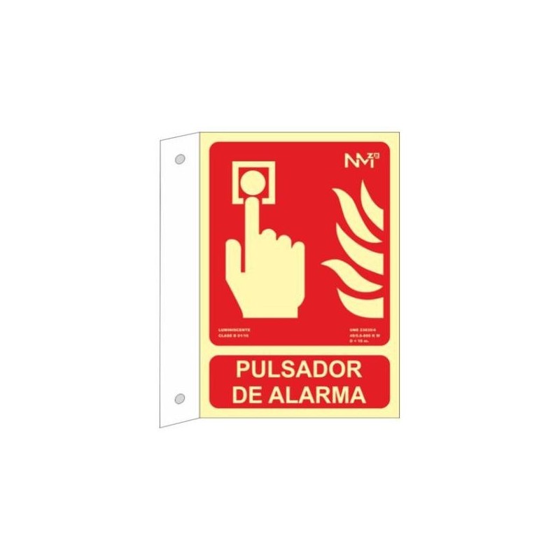 SEÑAL FOTOL.21X30 BANDEROLA 2 CARAS ''PULSADOR ALARMA''
