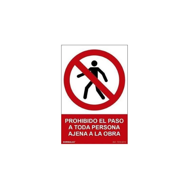 SEÑAL PVC 21 X 30 ''PROHIBIDO PASO PERSONA AJENA A OBRA''