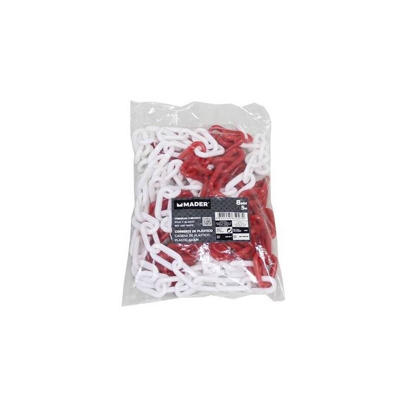 CADENA PLASTICA BLANCA ROJA 5 METROS 6 mm.