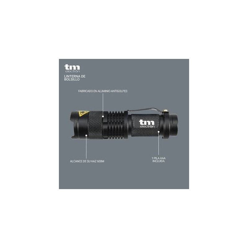 LINTERNA LED 3W CON PILA DE BOLSILLO ALUMINIO 2 POSICIONES TME
