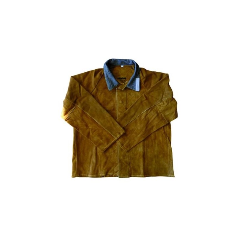 CHAQUETA SOLDADOR BEST CUERO, KEVLAR CUELLO DENIM