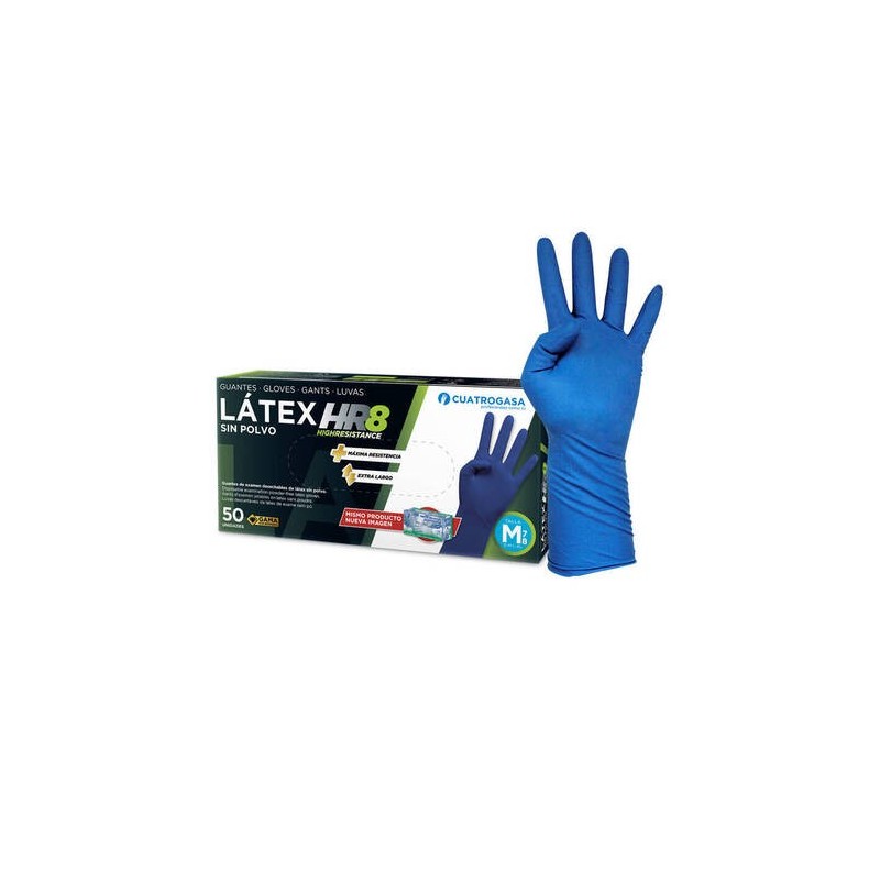 GUANTE LATEX HR 8 AZUL A.RESISTENCIA EXTRA LARGOS CAJA 50