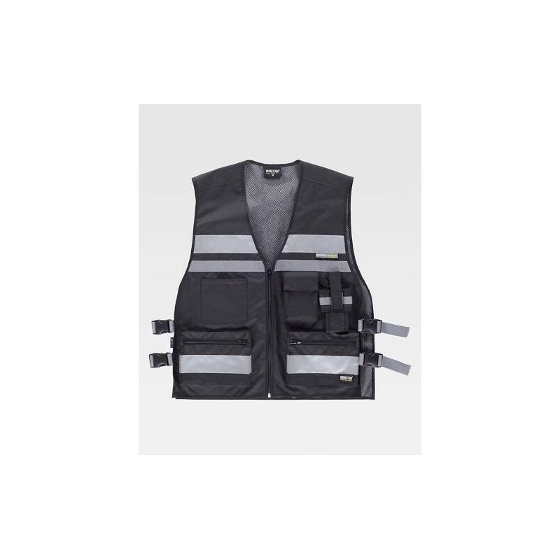 CHALECO TEJIDO OXFORD AJUSTE LATERAL CINTAS REFLECT. TALLA ÚNICA NEGRO