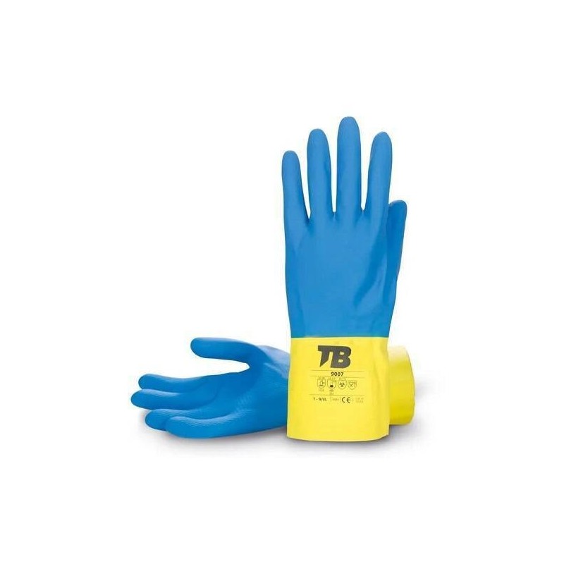 GUANTE FLOCADO QUÍMICO DE LÁTEX AZUL/AMARILLO TALLA 9