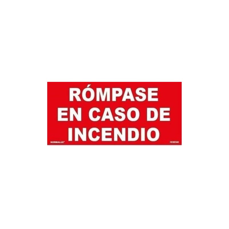SEÑAL ADHESIVO 19 x 9 CM ''ROMPASE EN CASO DE INCENDIO''